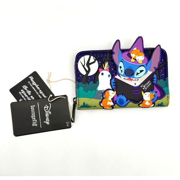 Loungefly Disney Stitch Spooky Stories Halloween Glow Backpack & Wallet Set New - Picture 4 of 16